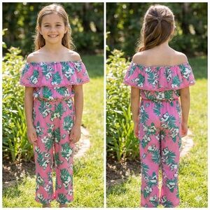 Poof! Pink and Green Floral Kids Romper